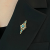 Retro Turquoise & Seed Pearl Brooch in 14k Yellow Gold + Montreal Estate Jewelers