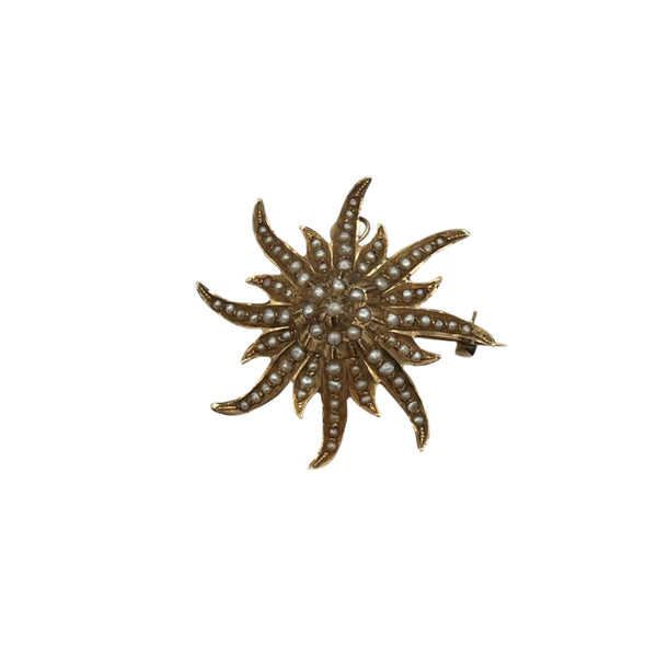 14k gold victorian seedpearl sunburst