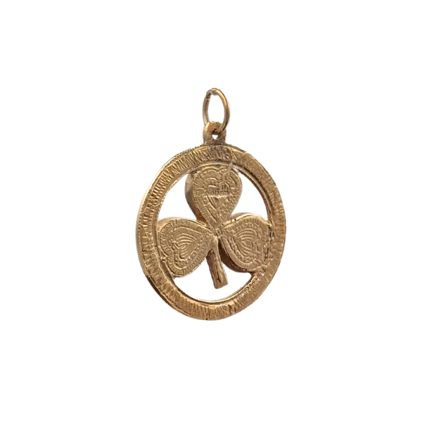 9K Yellow Irish 3 leaf clover with serpentine stone on each-
