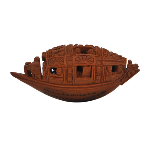 Antique Chinese Hand-Carved Hédiāo (Pit/Nut Carving) Sampan Boat Bead