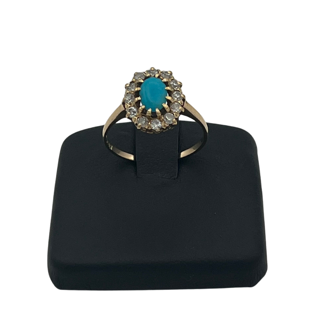 Antique Persian Turquoise and Old European Diamond 14k Yellow Gold Ring - Daisy Exclusive jewellers