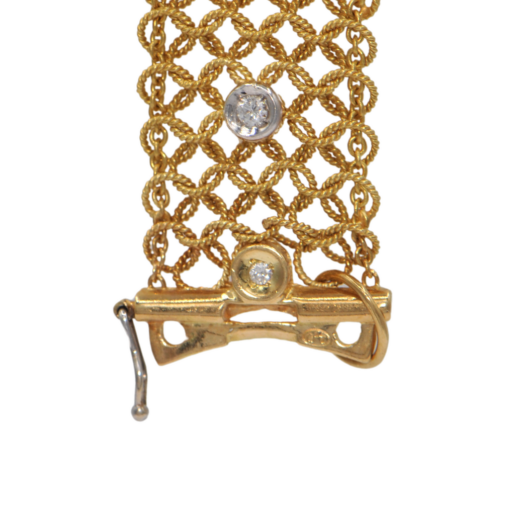 Vintage Italian 'Galma & Cordif' Diamond 18k Gold Mesh Link Bracelet + Montreal Estate Jewelers