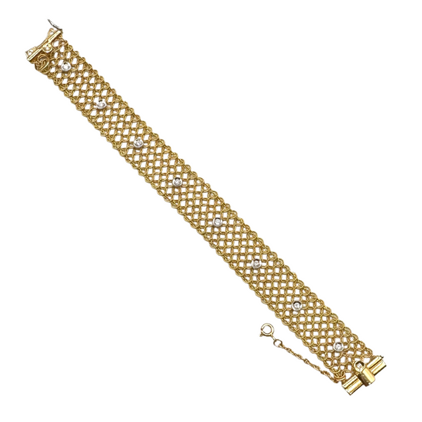 Vintage Italian 'Galma & Cordif' Diamond 18k Gold Mesh Link Bracelet + Montreal Estate Jewelers