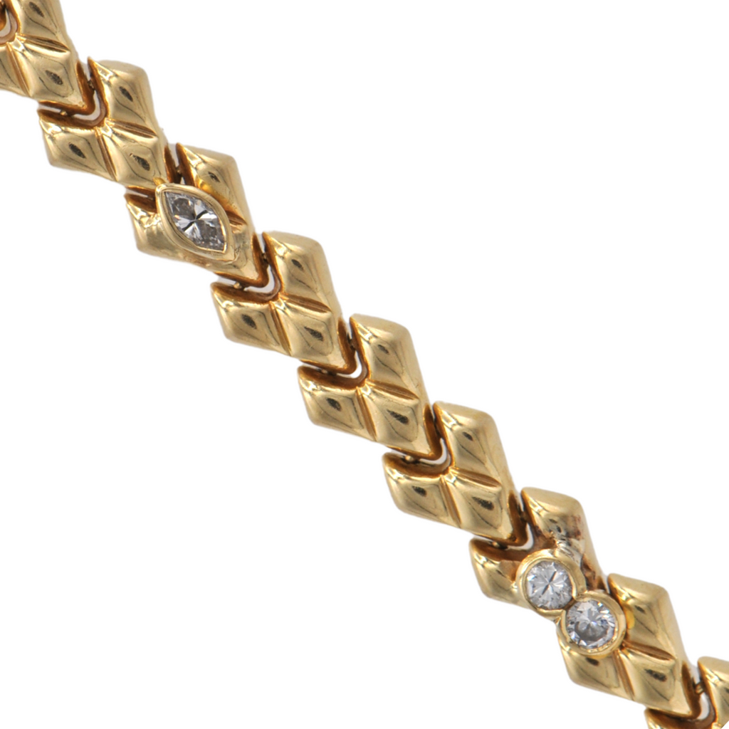 Vintage Italian Diamond 18k Gold V Link Bracelet + Montreal Estate Jewelers