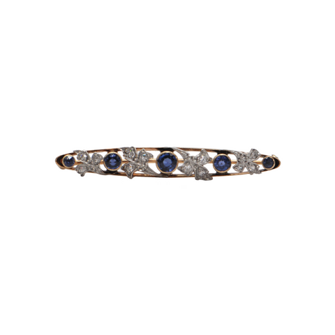 Antique Sapphire and Diamond 14k Gold Bar Pin C.1900 + Montreal Estate Jewelers