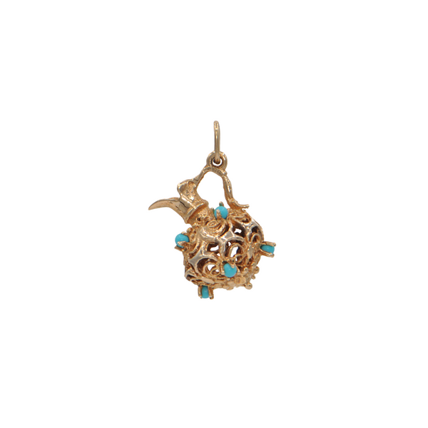 Vintage Turquoise 14k Gold Jug Charm C. 1950's + Montreal Estate Jewelers