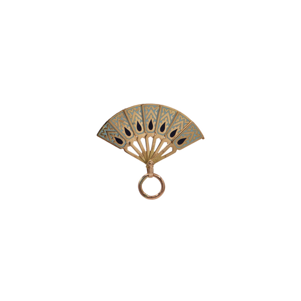 Vintage 18k Gold and Enamel Mechanical Fan Charm + Montreal Estate Jewelers