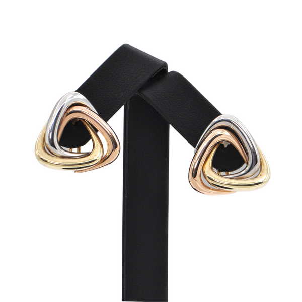 Vintage Tri-Colored 14K Gold Triangular Earrings + Montreal Estate Jewelers