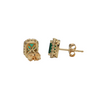 Custom Emerald and Diamond Hallo 18k Yellow Gold Earrings by Daisy Exclusive + Montreal Estate Jewelers