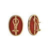Large Mid-Century Italian Mediterranean Coral 18K Gold Earrings + Montreal Estate Jewelers