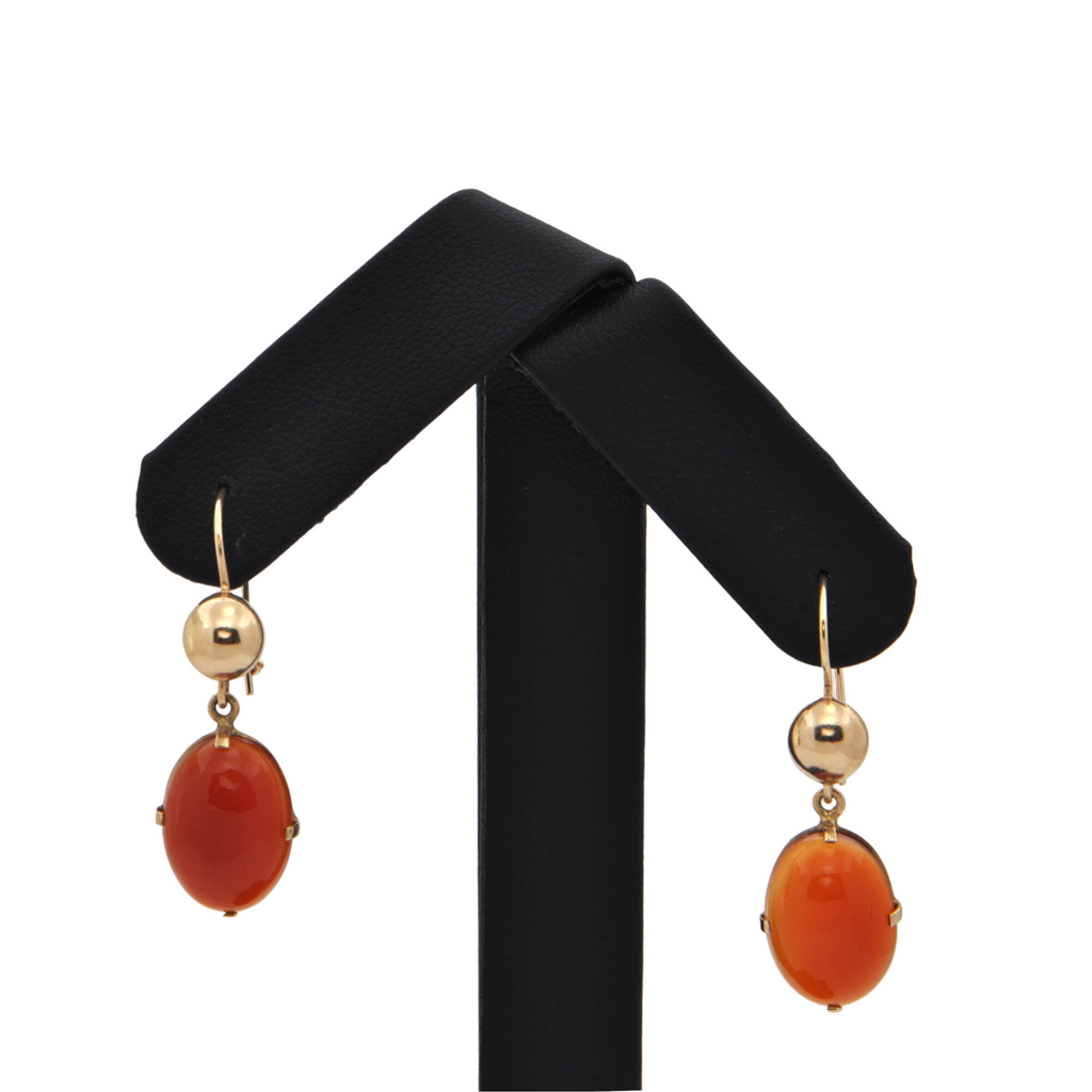 Vintage Carnelian 14K Gold Drop Earrings + Montreal Estate Jewelers