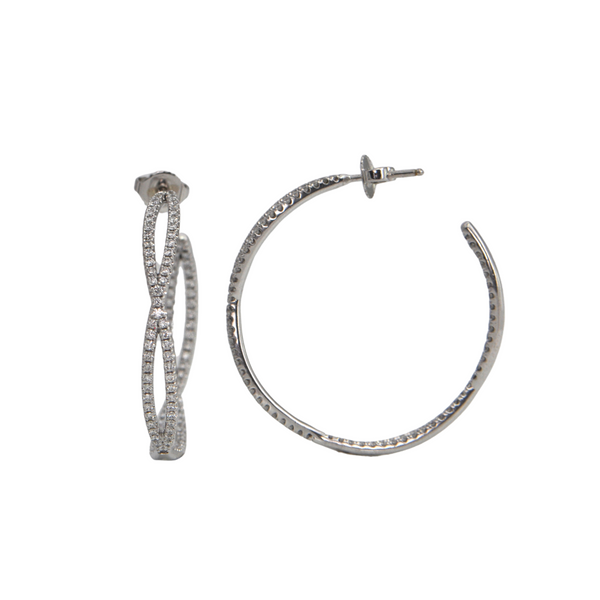 Kwiat Fidelity Collection Pave Diamond Hoop 18k Gold Earrings + Montreal Estate Jewelers