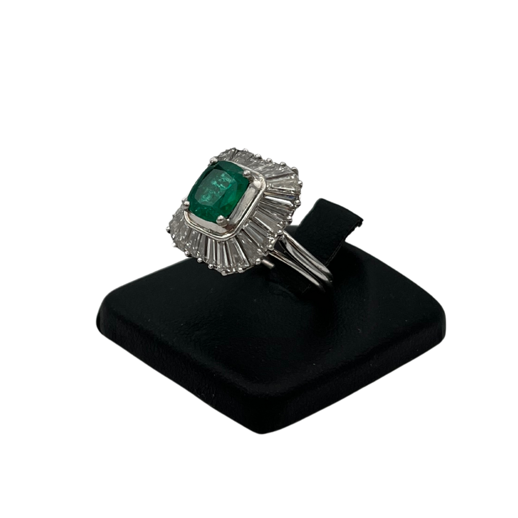 Estate 1.53ct Natural cushion cut Emerald and Diamonds in Platinum - Daisy Exclusive Jewellers