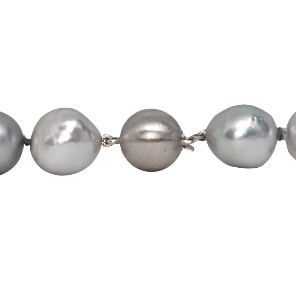 Daisy Exclusive Baroque South Sea Tahitian Pearl Necklace 18k Gold Ball Clasp + Montreal Estate Jewelers