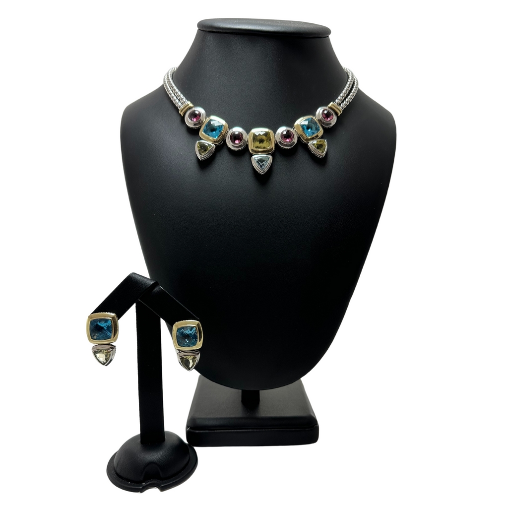 Estate David Yurman Albion Collection Multi-Stone Sterling and 18k Gold Necklace + Montreal Estate Jewelers