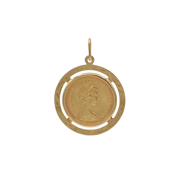 22k Gold 1976 1 Sovereign Elizabeth II (2nd Portrait) Coin Pendant + Montreal Estate Jewelers