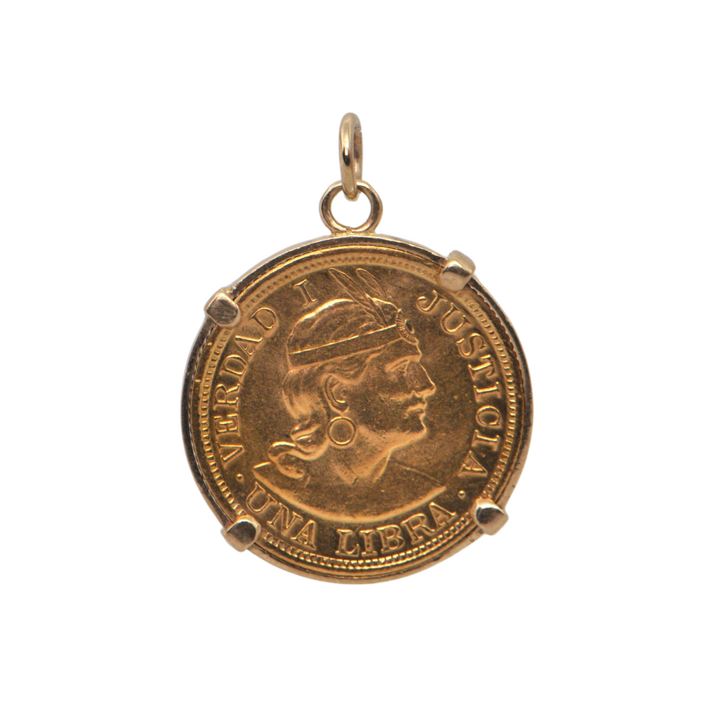 21.6K Gold 1917 1 Libra (Peru) Coin Pendant + Montreal Estate Jewelers