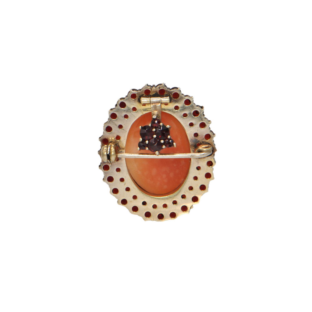 Antique Cameo with Garnet Frame Vermeil Pendant/Brooch + Montreal Estate Jewelers