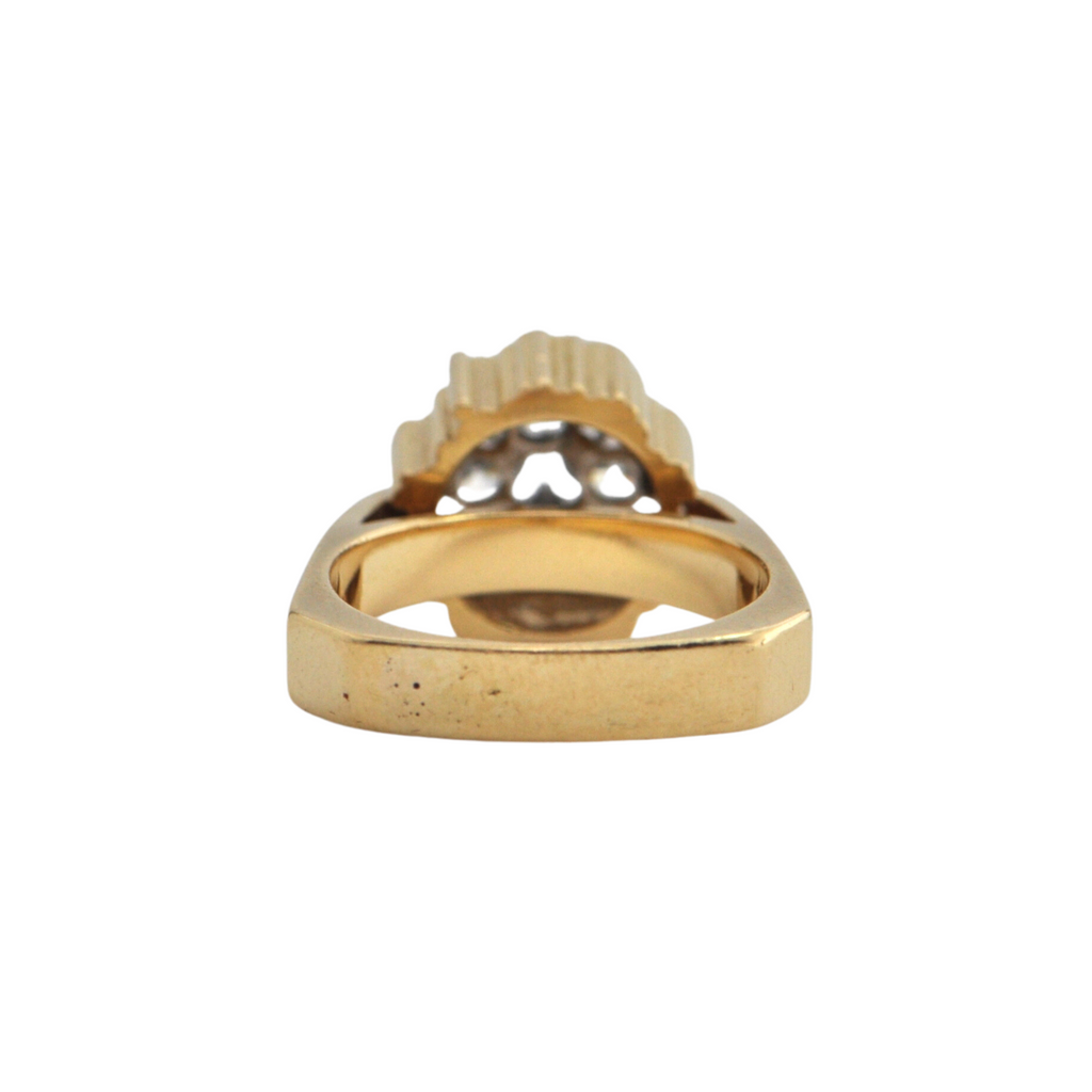 Mid-Century Brutalist Diamond 18k Yellow Gold Ring + Montreal Estate Jewelers