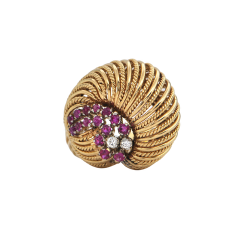 Vintage Retro Estate Italian Ruby and Diamond 18k Gold Ring + Montreal Estate Jewelers