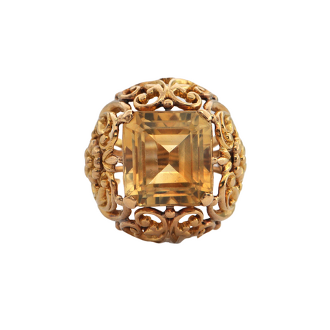 Retro Citrine 18K Gold Cocktail Ring + Montreal Estate Jewelers