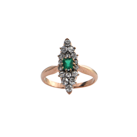 Antique Emerald and Diamond 14k/15k Rose Gold Ring + Montreal Estate Jewelers