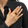 Mid-Century Diamond, Emerald, Coral and Onyx 18K Gold Ring + Montreal Estate Jewelers
