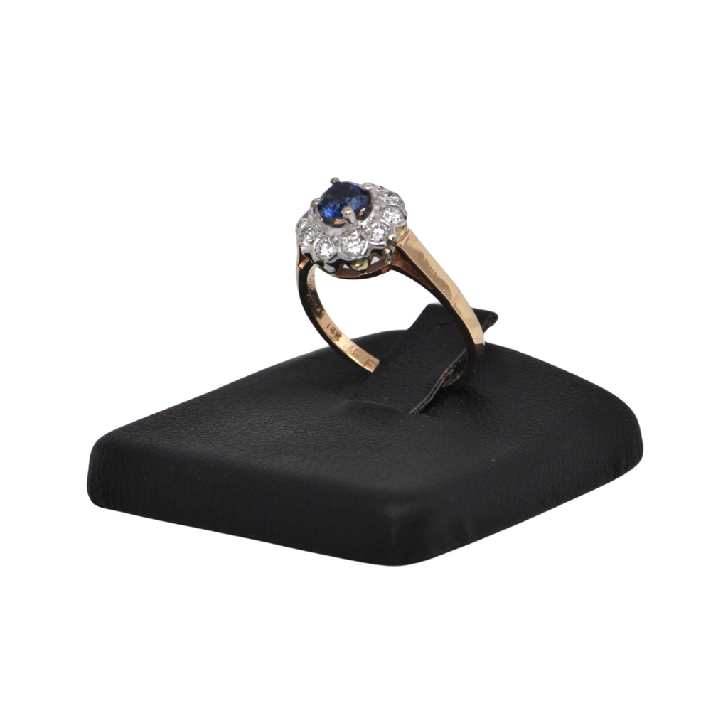 Vintage Birks Sri Lankan Sapphire with Diamond Halo 14k Gold Ring + Montreal Estate Jewelers