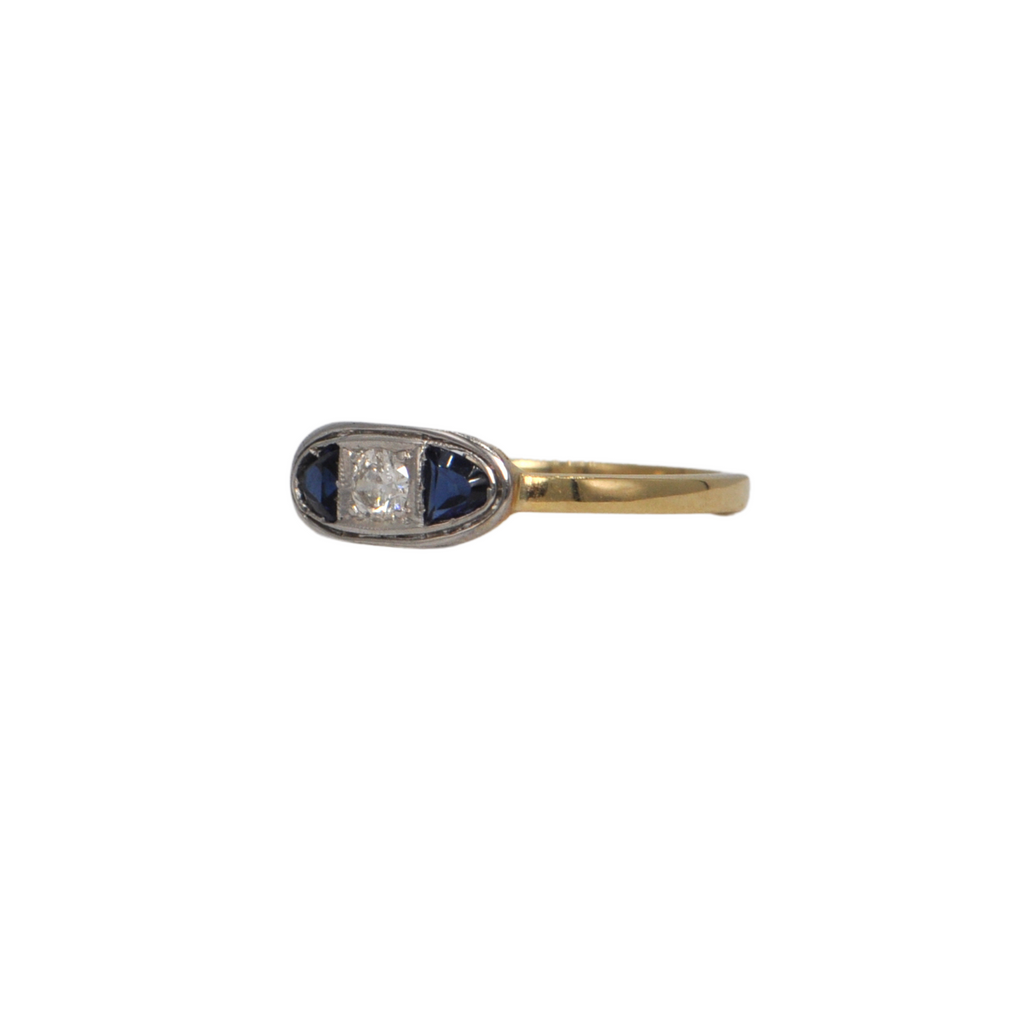 Antique Diamond and Synthetic Sapphire 18k Gold Ring C.1920's + Montreal Estate Jewelers