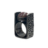 Rectangular Estate signed Walter Schluep solid sterling silver ring, brutalist style with reddish brown resin cabochon.