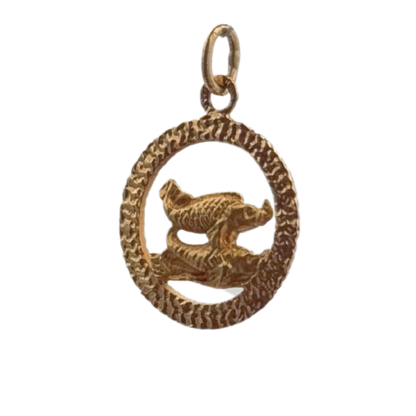 Vintage 14K Yellow Gold Pisces Zodiac Sign Charm