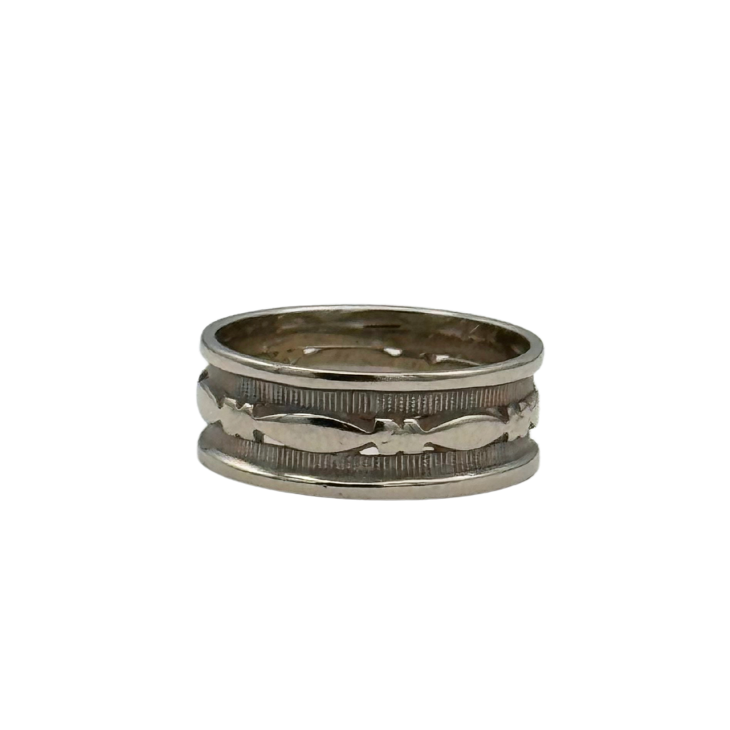 Vintage 14k White Gold Patterned Band 