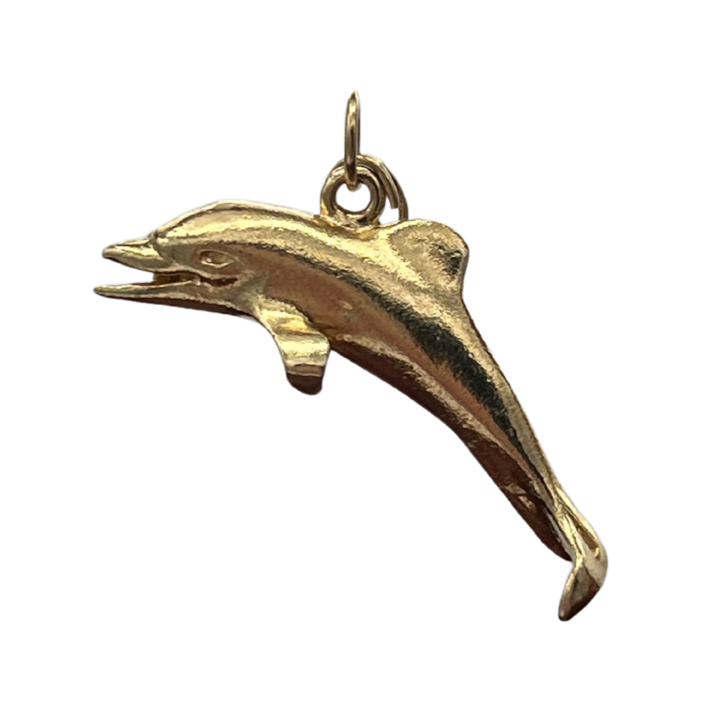 Vintage 14k Yellow Gold Solid Dolphin Charm