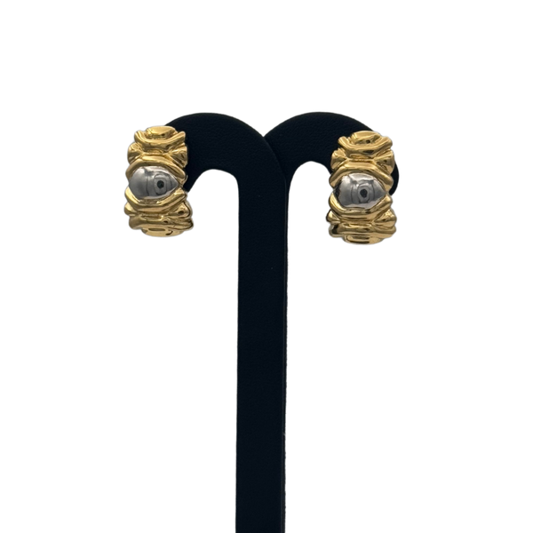 Vintage 18K 2 Tone Gold Solid Shrimp Style Earrings
