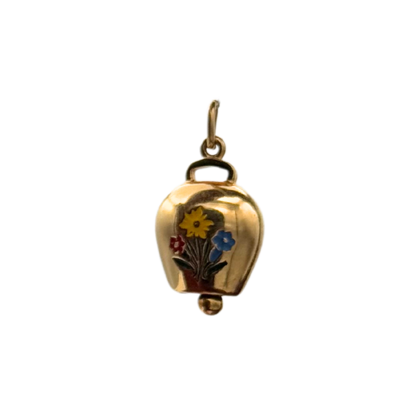Vintage 18K Yellow Gold Cowbell Charm 