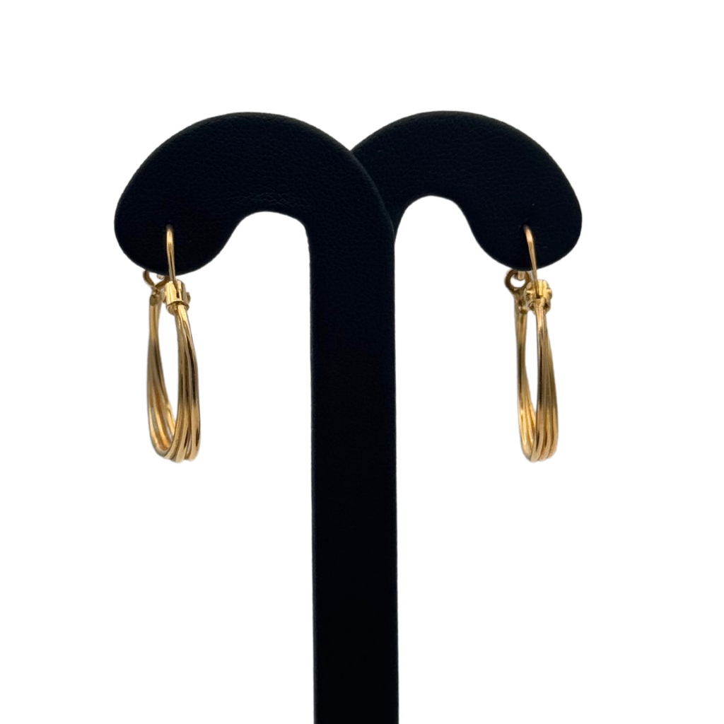 Vintage 18K Yellow Gold Triple Wire Effect Hoop Earrings