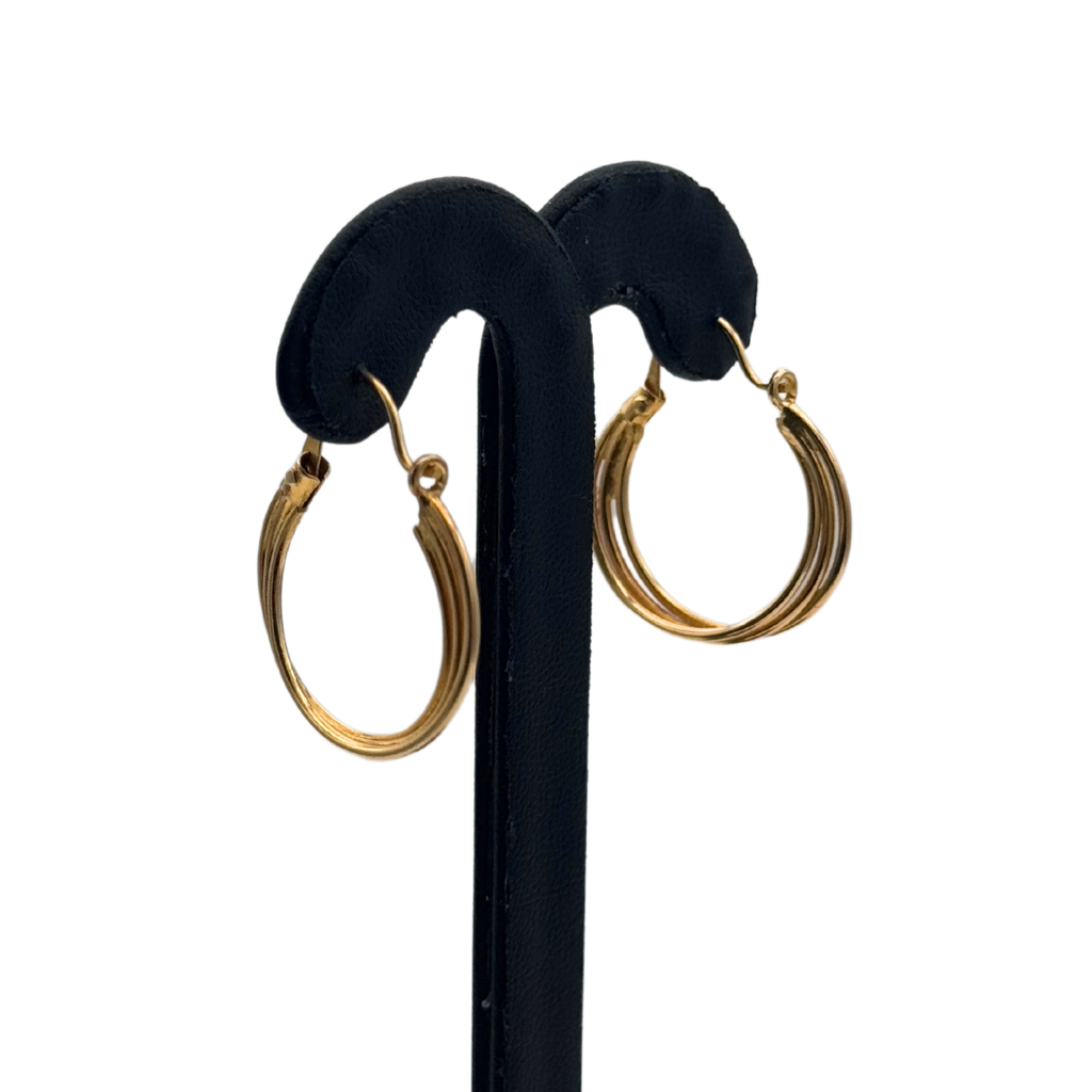 Vintage 18K Yellow Gold Triple Wire Effect Hoop Earrings