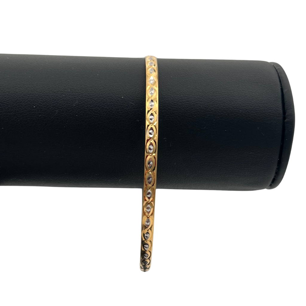 Vintage 21k solid yellow gold bangle with white rhodium accents