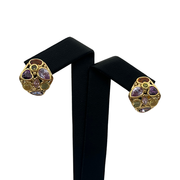 Vintage Italian 18k yellow gold Multicolour Zircon Huggie Earrings - daisy exclusive jewellers