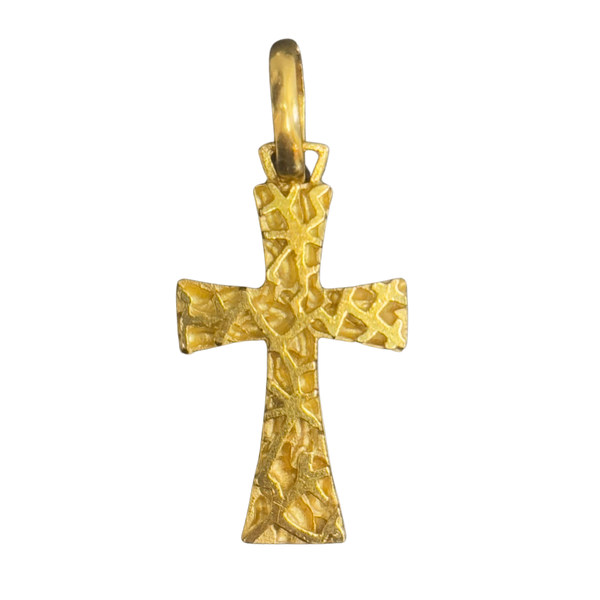 Vintage Italian Mid-Century 18k Yellow Gold Brutalist Style Cross Pendant