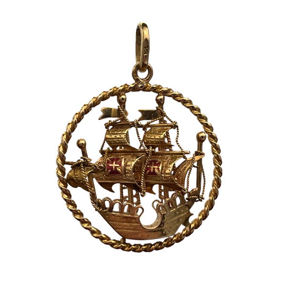 Vintage Portuguese Filigree Ship Pendant in 0.800 fine gold