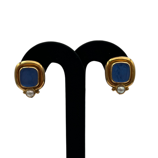 Vintage Signed Elizabeth Locke Venetian Glass and Pearl 18k Earrings - daisy exclusive jewellers