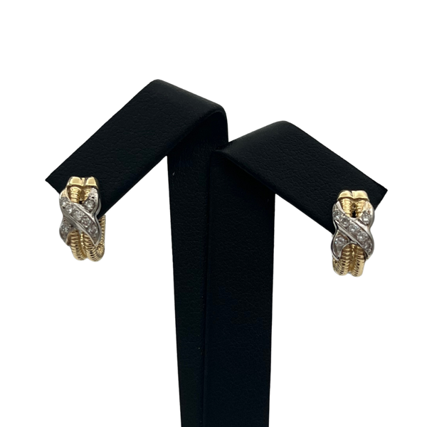 Vintage Two Tone Crossover Diamond Huggies in 14k - daisy exclusive jewellers