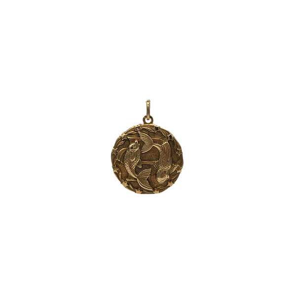 Vintage solid 10k yellow gold Pisces (February 19 - March 20) zodiac pendant/charm.