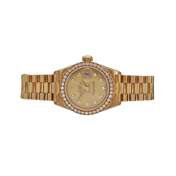 Vintage Ladies Rolex President 18K Yellow Gold and Diamond Watch 26mm 1993 + Montreal Estate Jewelers 