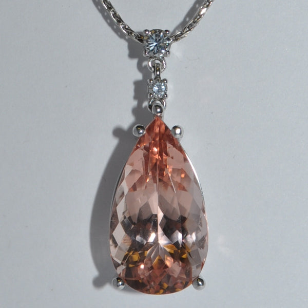 Morganite Drop & Diamond Pendant in 18k White Gold - Westmount Montreal Jewellers