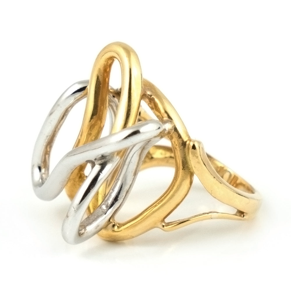 Modern Abstract Ring in 18k White & Yellow Gold - Daisy Exclusive Estate Jewellers Montreal