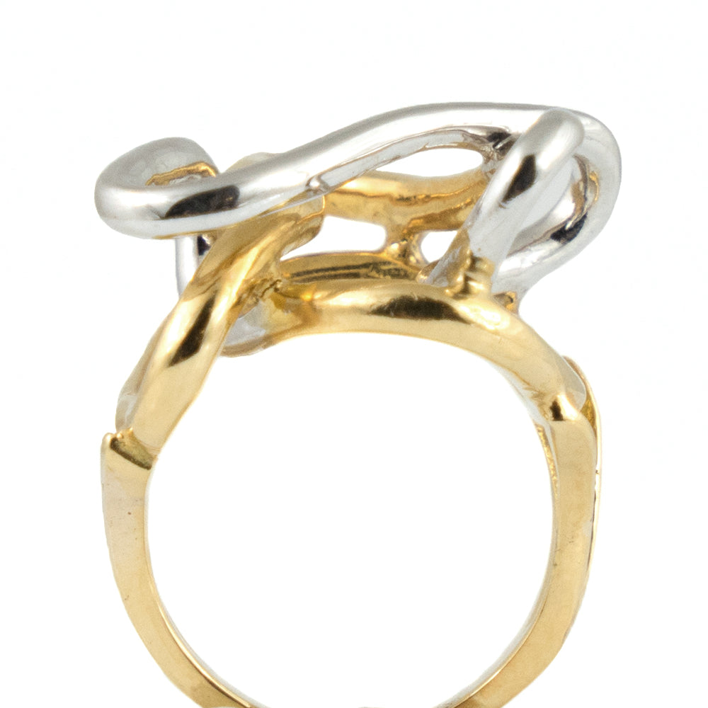 Modern Abstract Ring in 18k White & Yellow Gold - Daisy Exclusive Estate Jewellers Montreal