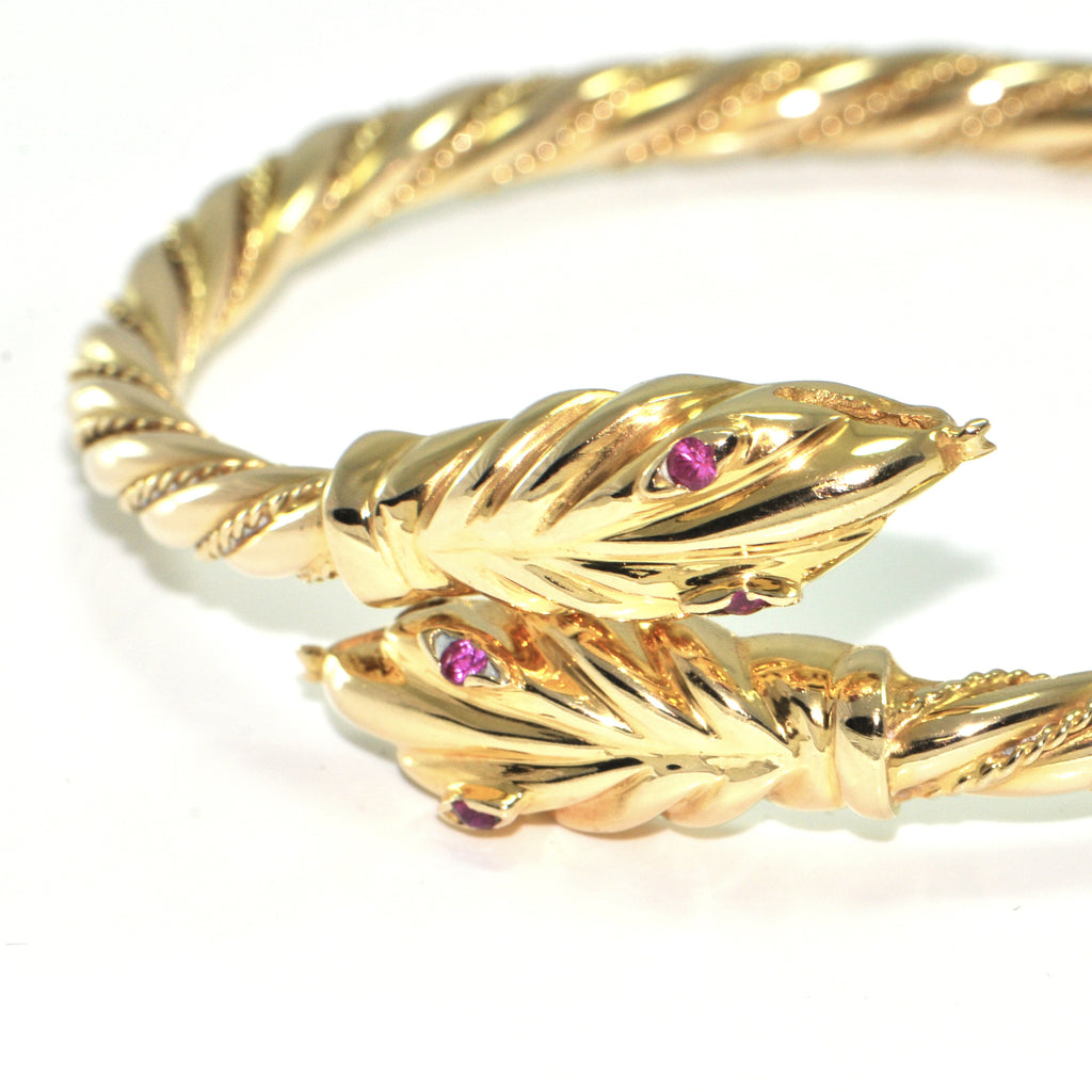 Vintage 18K Yellow Gold Twisted Snake Bangle + Montreal Estate Jewelers