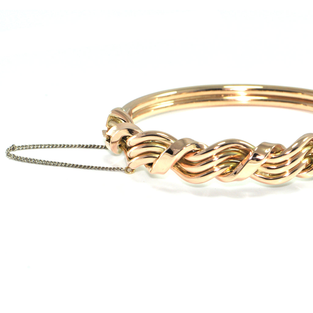 Vintage English 9Kk Rose Gold Woven Wave Bangle Bracelet + Montreal Estate Jewelers